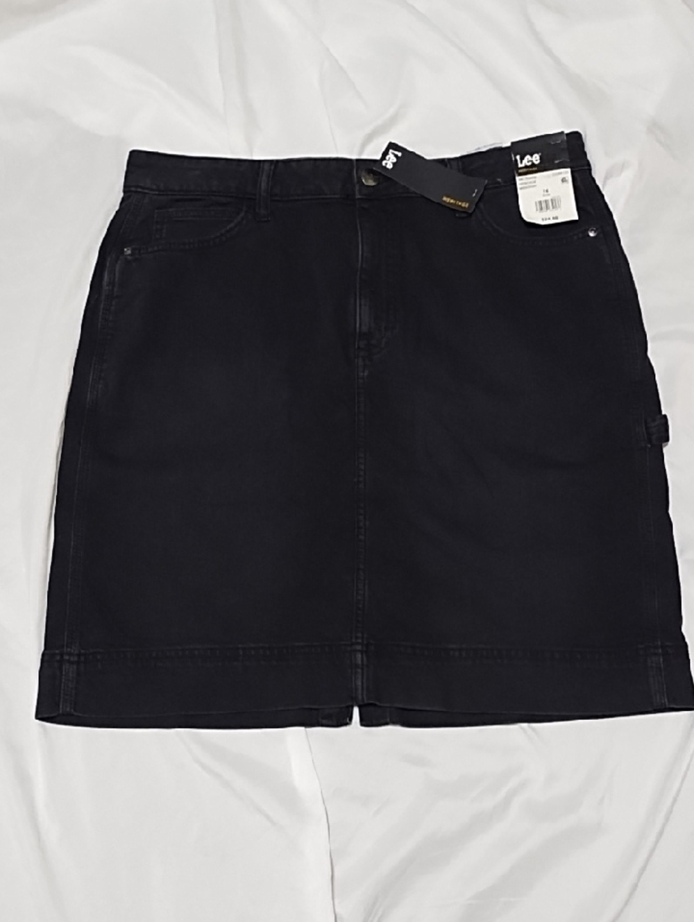 NWT Lee Black Denim Midi Knee Length Skirt Size 14